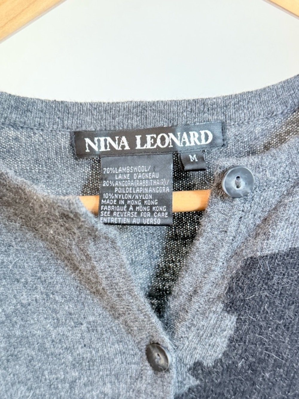 Vintage Nina Leanord Lambswool Angora Blend Crew Cardigan 90s Avant Garde Chic - Picture 6 of 8